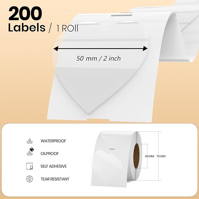 Clear Thermal Labels Vinyl 2 Inch Self-Adhesive Heart Stickers Roll Waterproof - Image 2