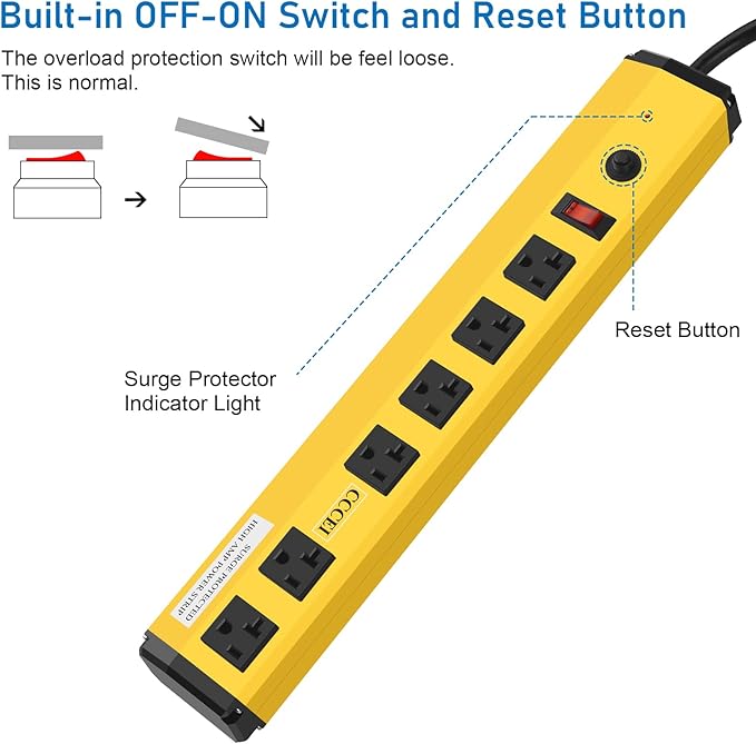 CCCEI Heavy Duty Power Strip Surge Protector 20 Amp, High Amp Industrial Shop - Image 5