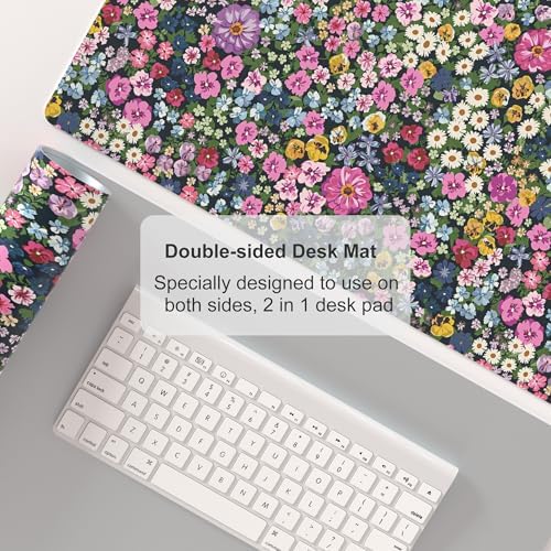 Faux Leather Large Mouse Pad, Office Desk Mat, 31.5"x15.7", Blooming Flower - Image 5