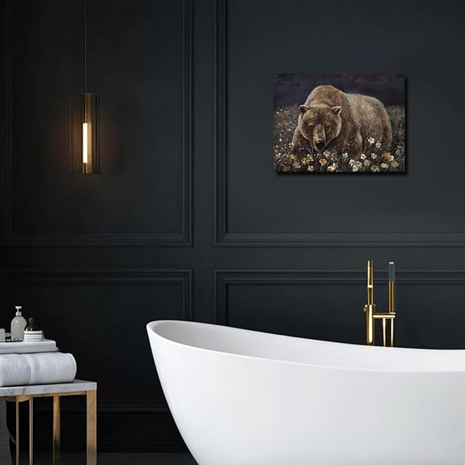 ZHENGYIN Brown Grizzly Bear Wall Art, Rustic Cabin Lodge Wildlife Canvas Print - Image 2