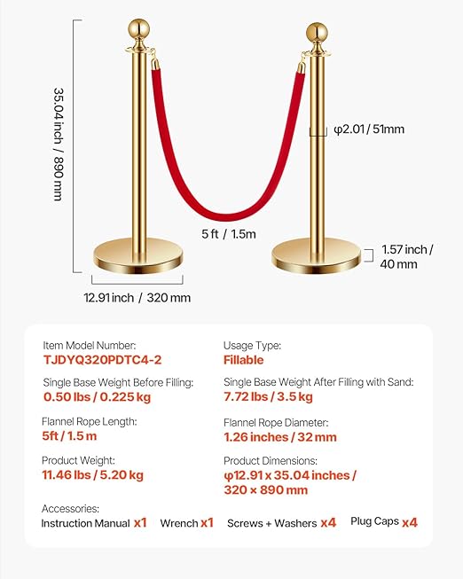 VEVOR Stanchions and Velvet Ropes 4Pcs, Hollow Base - Image 7