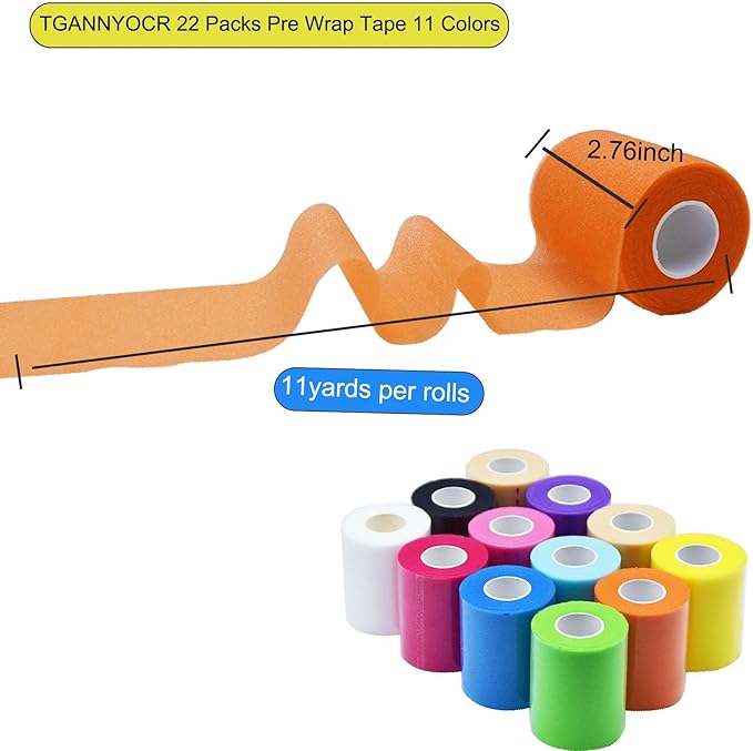 12 Packs Pre Wrap Tape, 11 Colors 2.76 Inch x 11Yards Prewrap Athletic Tape - Image 2