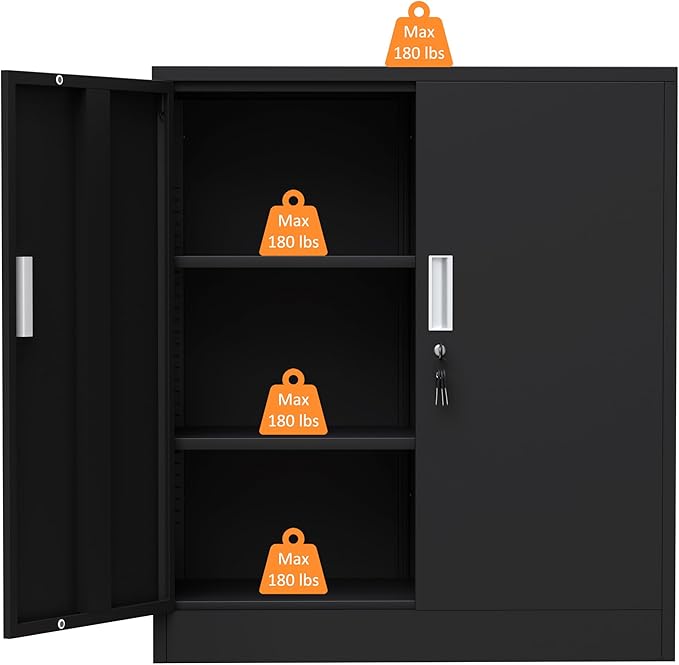 Metal Storage Cabinet with Locking Doors and 2 Adjustable Shelves, Small - Image 8