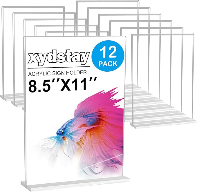 12pack Acrylic Sign Holder 8.5 X 11, Vertical T Shape Clear Plastic Paper Sign by xydled