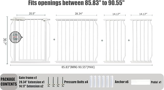 Heavy Duty Baby & Dog Safety Gate, Extra Wide 85.8-90.5 Inch, Tension Mounted - Image 2