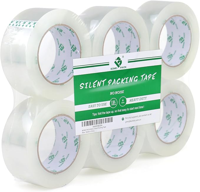 BOMEI PACK Silent Packing Tape, 2.4Mil x 1.88” x 110yds, Heavy Duty Clear by BOMEIPACK