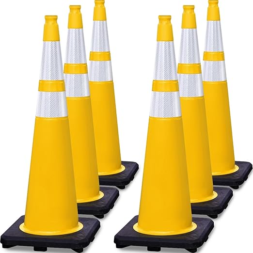 6 Pack 36" Large-Sized PVC Traffic Cones by OranLite