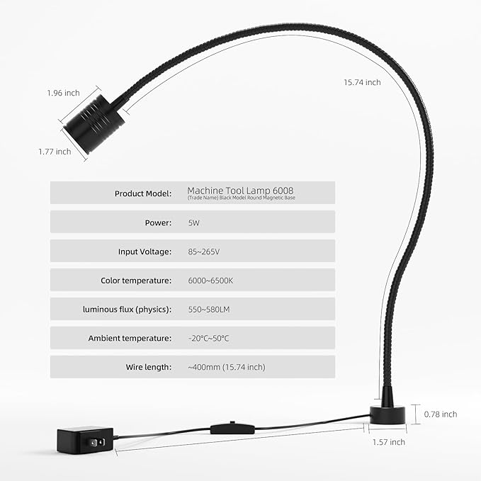 Led Magnetic Work Light 400mm Flexible Gooseneck lamp 500 Lumens 120 Volt - Image 6