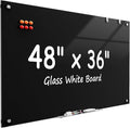MaxGear Glass Whiteboard 48x36 Inches Wall Mounted, Magnetic Black Dry Erase by MaxGear