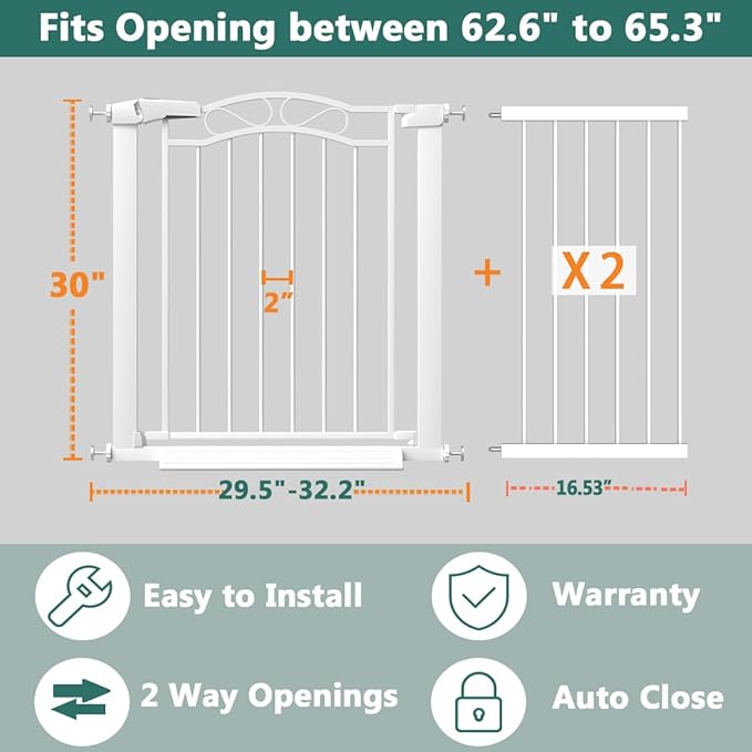 Fairy Baby 62.6"-65.3" Extra Wide Press Mounted Baby Gate Indoor - Image 2