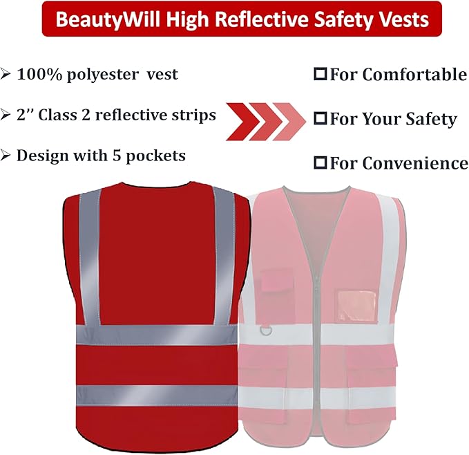 BeautyWill Custom Logo 10/20 Pack Safety Vest Class2 High Visibility Vest - Image 3