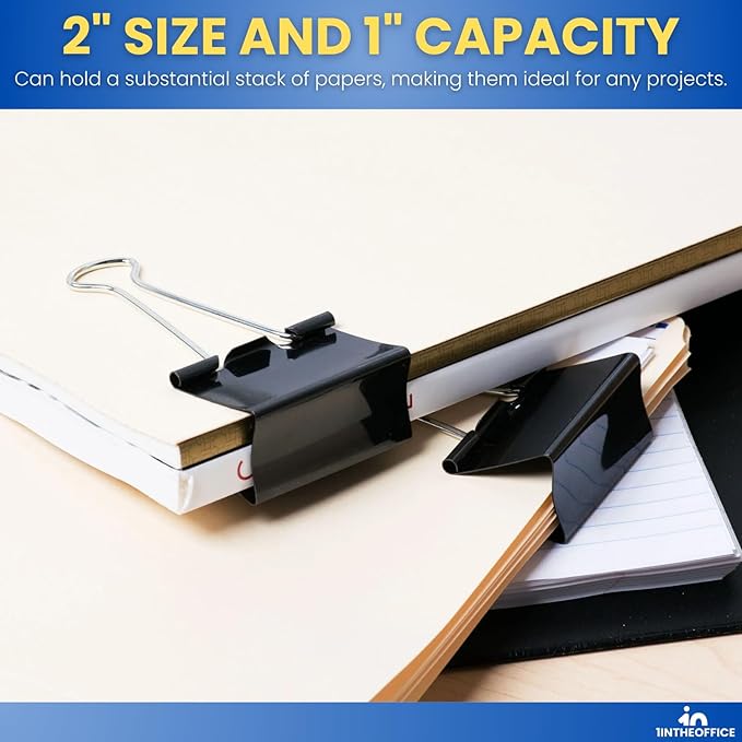 1InTheOffice Large Binder Clips, Paper Clamps, Paper Binder Clips, 24 Pack - Image 3