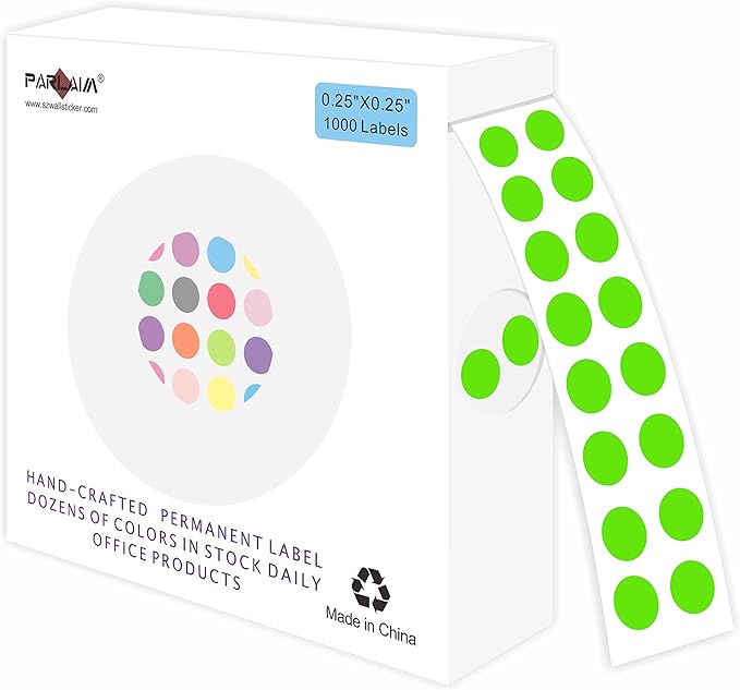 PARLAIM 1/4 Inch Round Permanent Adhesive Color-Code Dot Stickers, 1000 by PARLAIM