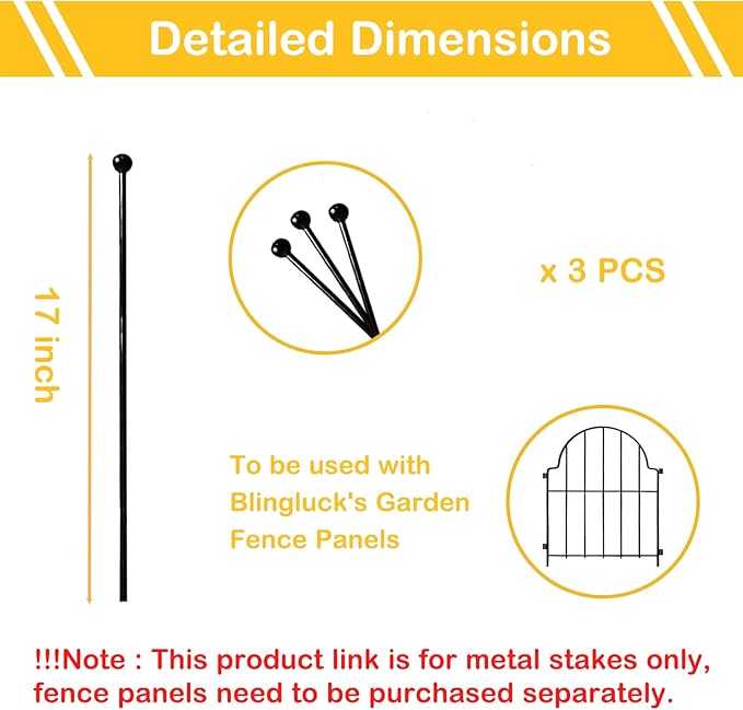 Decorative Garden Fence Stakes 3 Pack Without Fence Panels, Total 17in No Dig - Image 3