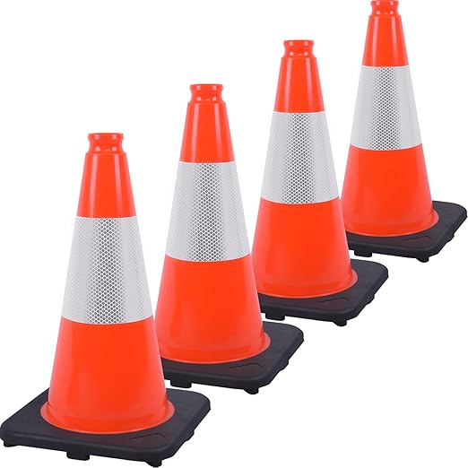 Fluorescent Orange/Green PVC Traffic Cones, Heavy Black Base Parking Lot Cone by OranLite
