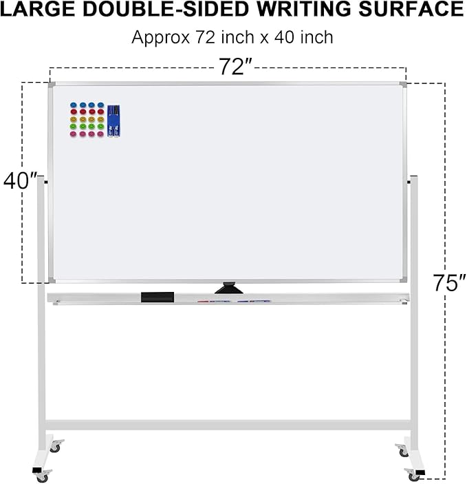Mobile Whiteboard 72"x40" Magnetic Dry Erase White Boards on Wheels - Image 2