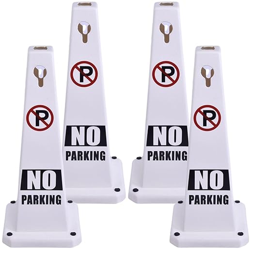 BESEA 4PCS White No Parking Cone White Caution 4 Sided No Parking Cone Reserved by BeSea
