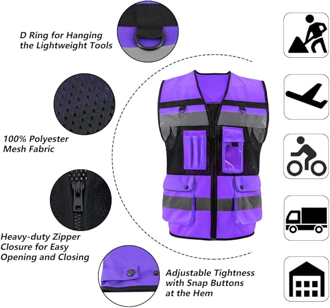 Safety Vest High Visibility Reflective Construction Vest - Image 5