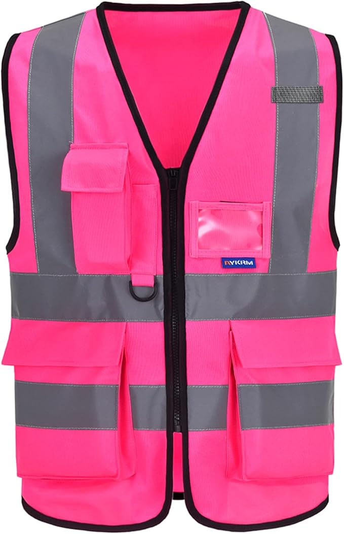 A-SAFETY Pink Safety Vest with Pockets Hi Viz Zipper Front Working Safety Vest by A-SAFETY