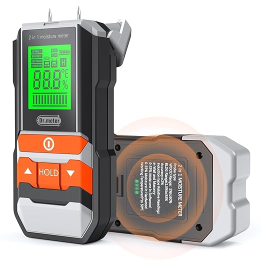 Dr.meter Wood Moisture Meter, 2 in 1 Pin & Pinless Moisture Tester, Digital by Drmeter