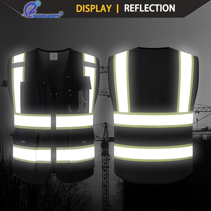 9 Pockes Black Reflecive Safety Vest - Image 4
