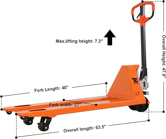 T Tory Carrier Pallet Jack, 5500 Lb. Capacity 27 x 48 Forks Mannual Pallet Truck - Image 2