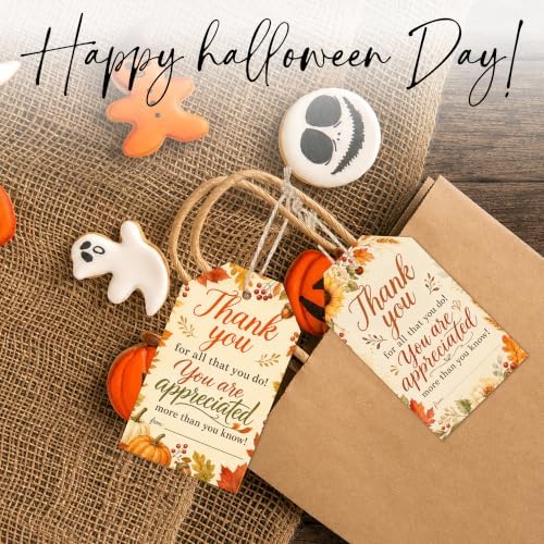Thankful Fall Gift Tags with String, 50PCS Thanksgiving Hanging Tags for Gift Wrapping, Autumn Harvest Thank You Labels for Friendsgiving, Party Favors, Bakery Packaging - A02 - Image 5