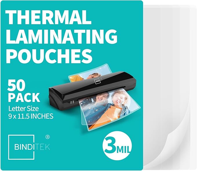 Binditek 50 Pack 3 Mil Thermal Laminating Pouches, 9x11.5 Inches Laminating by Binditek