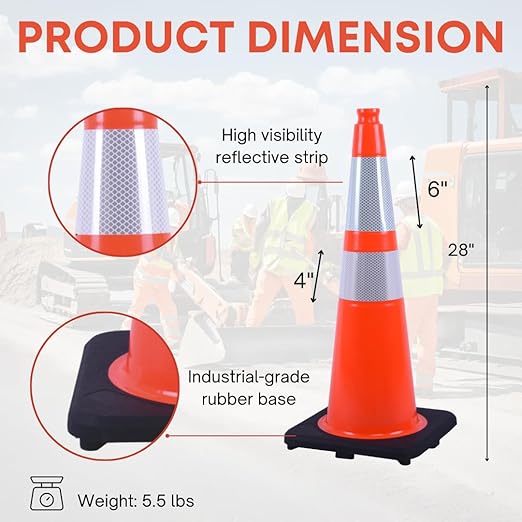 28 inch Traffic Safety Cones Orange Road Cones, Construction Cone - Image 2