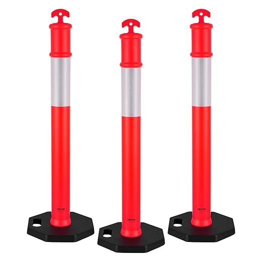 VEVOR 3 Pack Traffic Delineator Posts, 48 inches Traffic Safety Cones by VEVOR