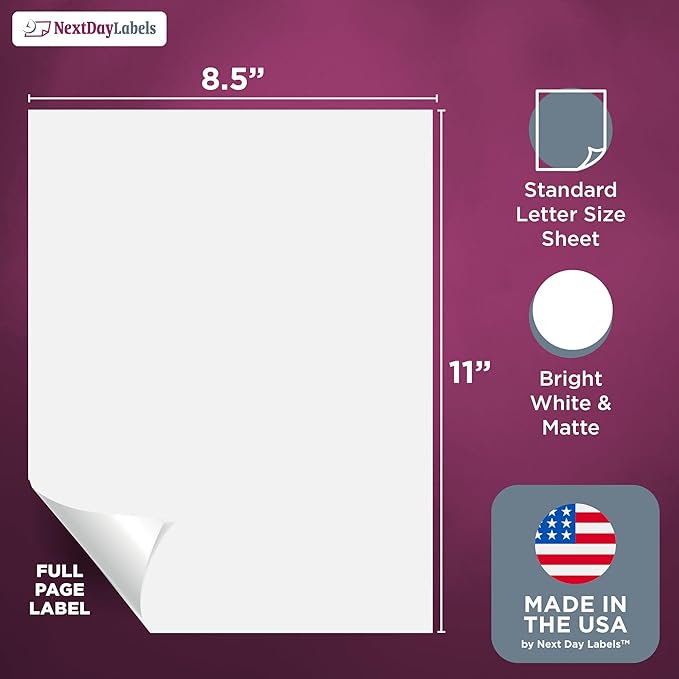 NextDayLabels - Full Page Labels 8.5 x 11 - White Shipping Labels - 8.5 x 11 - Image 2