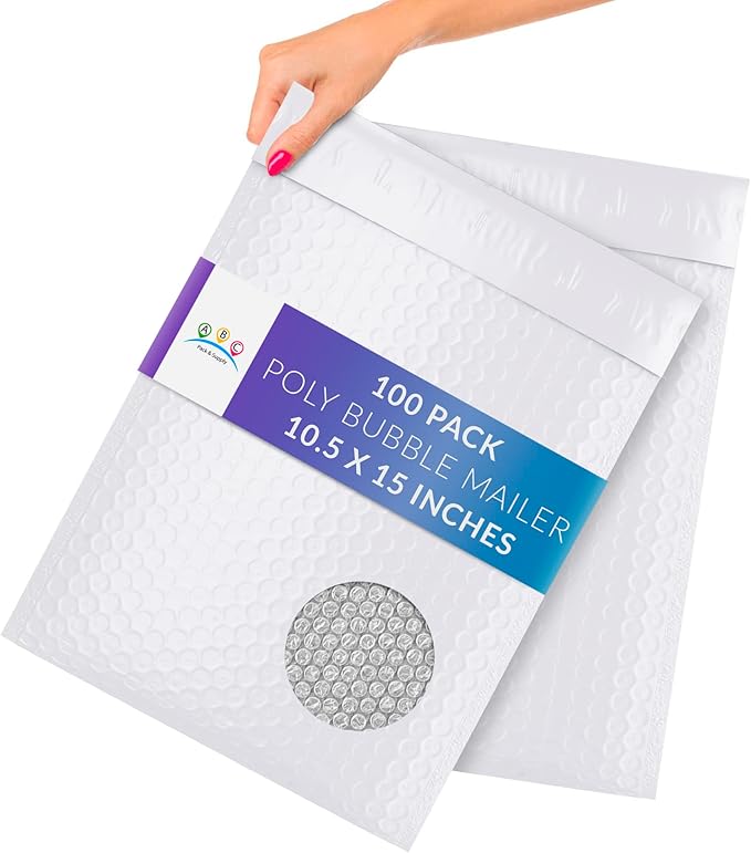 ABC PACK & SUPPLY Poly Bubble Mailers, 10.5 x 15 Inch. Pack of 100 White Padded by ABCPackSupply%C2%AE