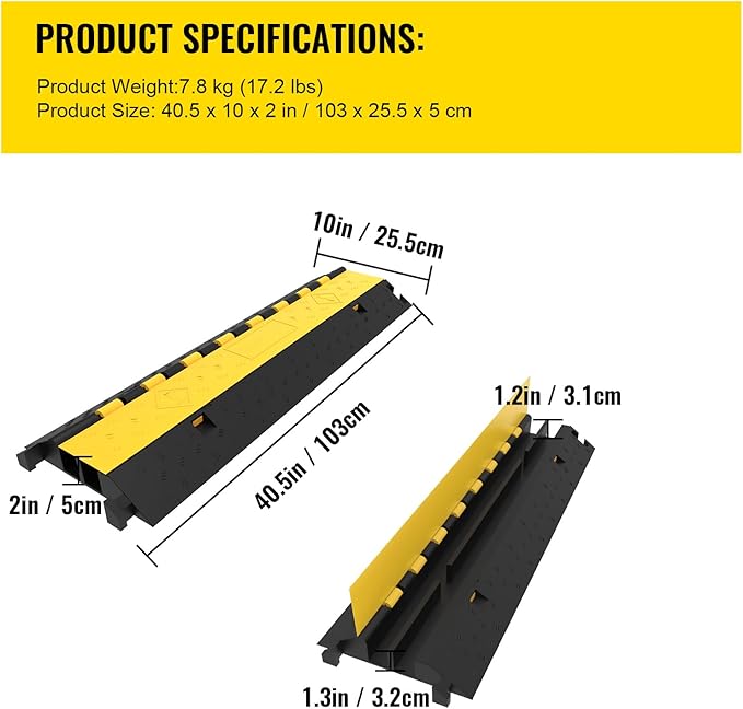 VEVOR 5 Pack Rubber Cable Protector Ramp 2 Channel Heavy Duty 66, 000 lbs Load - Image 7