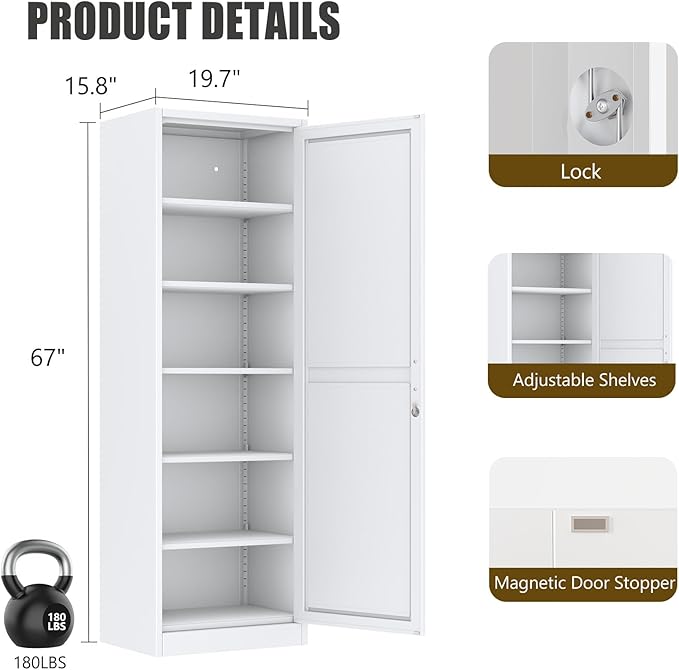 Metal Locker Cabinet, 19.7’’W Narrow Lockable Single File Storage Cabinet - Image 2