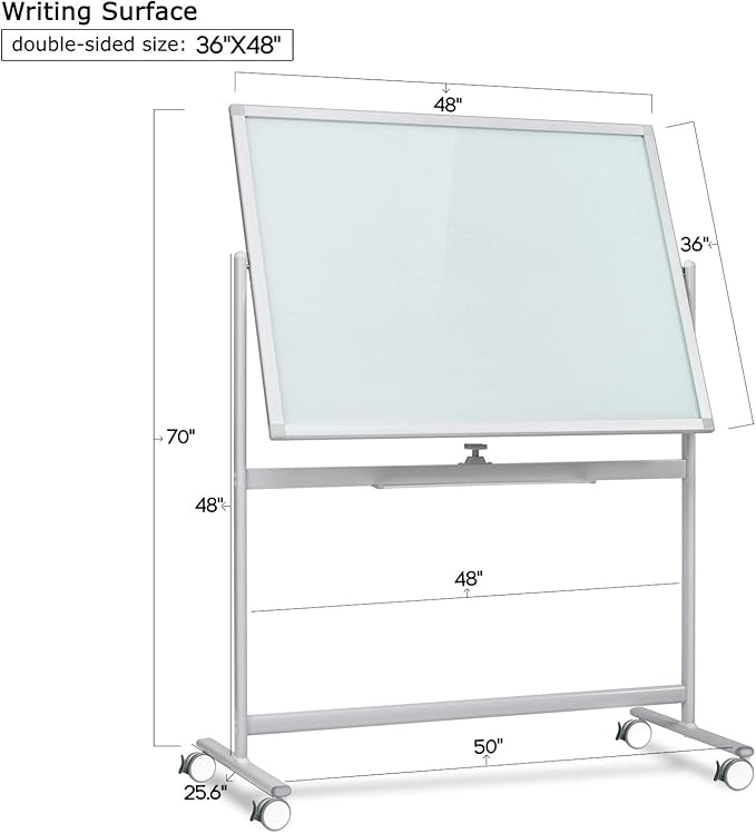 Mobile Glass Whiteboard, Magnetic Double-Sided Easel Style Glass Dry Erase - Image 2