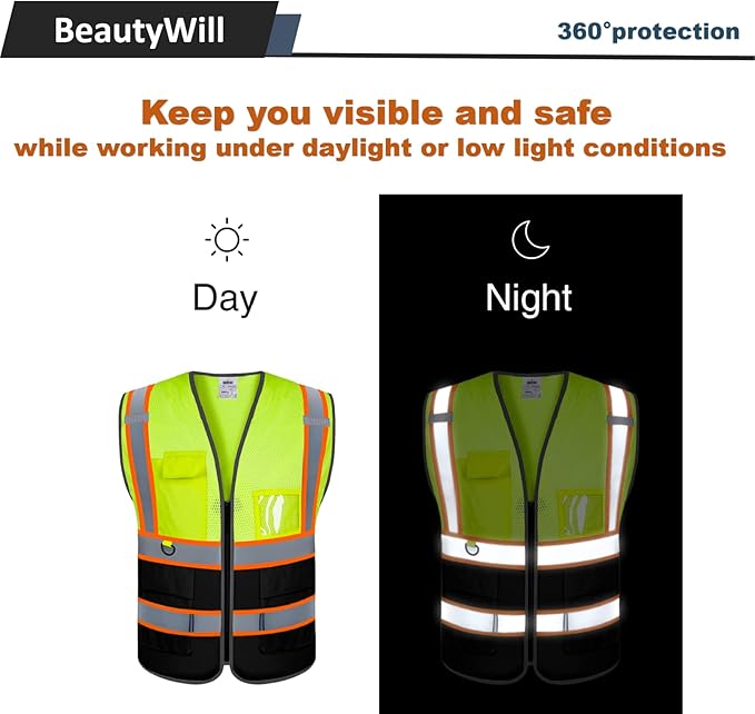 BeautyWill Custom Logo Safety Vest Class2 High Visibility Reflective Vest - Image 6