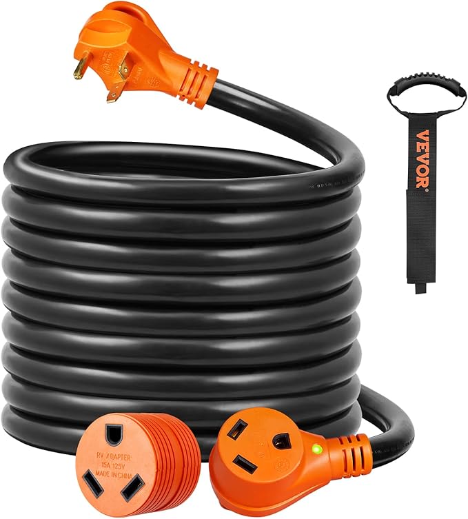 VEVOR 30 Amp RV Extension Cord, 25 ft, Heavy Duty STW 10/3 AWG RV Power Cord by VEVOR