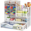 Marbrasse Mesh Pen Holder for Desk, Multi-Functional Pencil Organizer with Drawer, Desk Organizers and Accessories for Office Art Supplies (White) by Marbrasse
