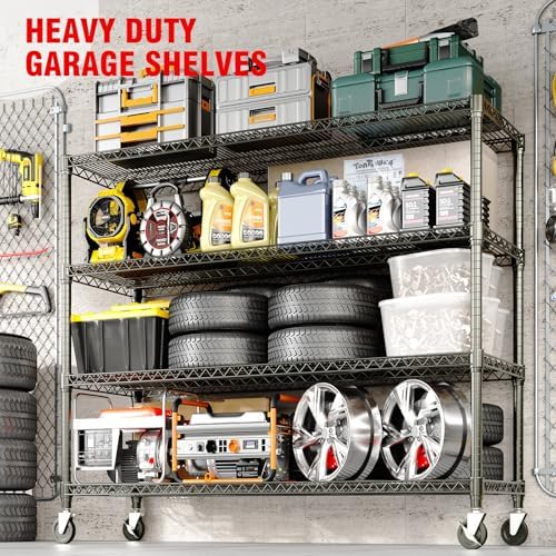 59" W Storage Shelves 2640LBS Heavy Duty Garage Shelving Units with Wheels and Adjustable Shelf, 4-Tiers Wire Shelving Rack for Garage Pantry Kitchen Warehouse Industrial - Image 7
