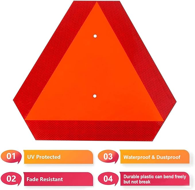 3 Pack Slow Moving Vehicle Sign, Plastic Safety Sign Reflective - Image 5