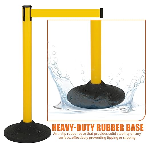 41" Yellow Crowd Control Stanchion Set, Stable Heavy-Duty Rubber Base - Image 5