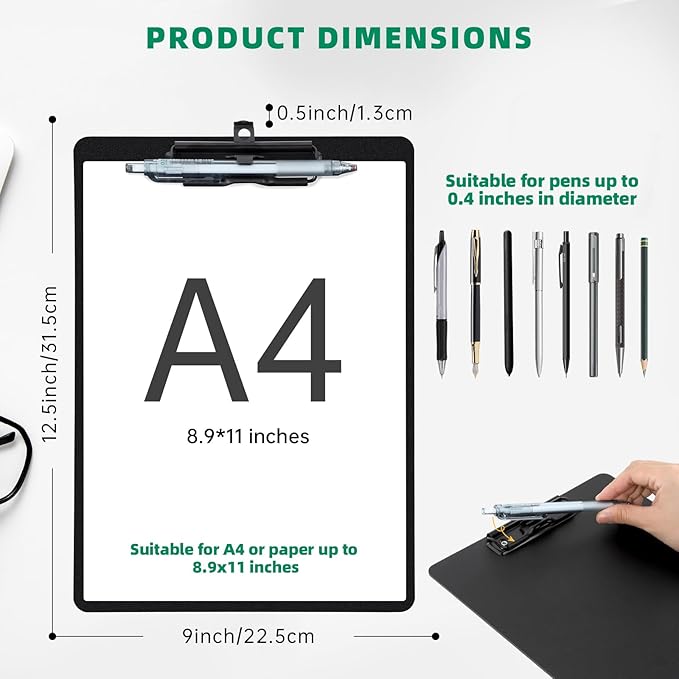 Black Clipboard with Pen Holder, Hanging Clip boards Holds 8.5x11 Inch Papers - Image 2