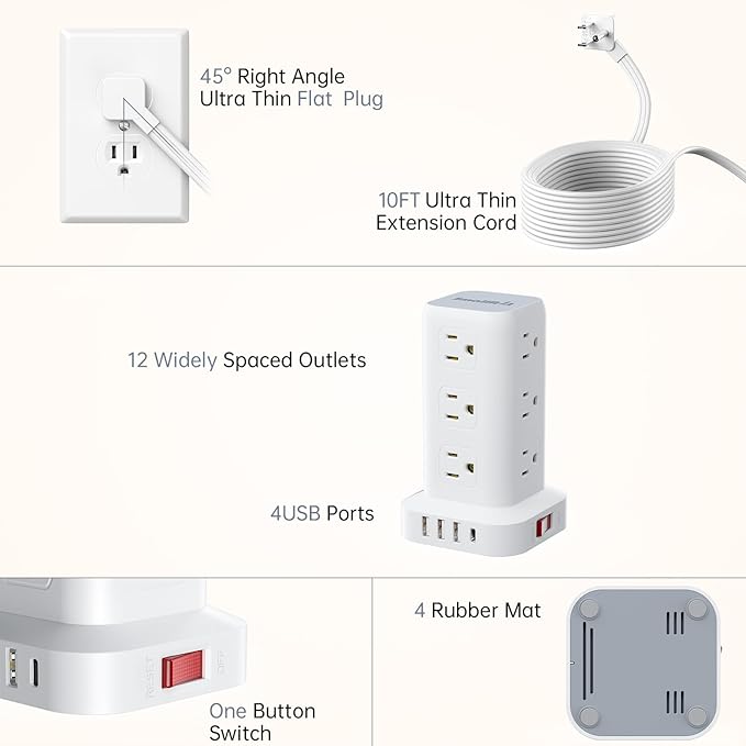 Surge Protector Power Strip Tower - Image 4