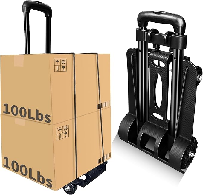 Folding Hand Truck-200 Lbs Trolley Utility Cart, Portable 4-Wheels Lightweight by HUFATWINS