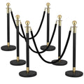 6PCS Black Gold Stanchions, Stanchions and Velvet Ropes 4PCS, Crowd Control by Berverra