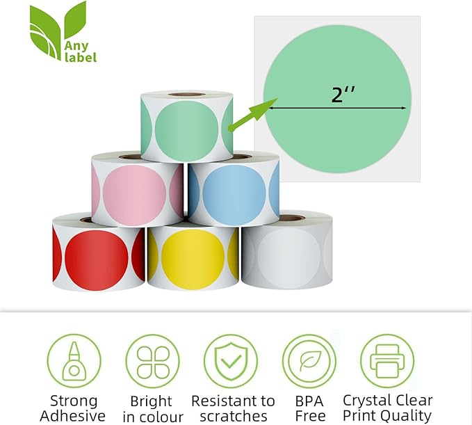 2" Color Circle Direct Thermal Labels, Self-Adhesive Round Direct Thermal - Image 2