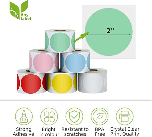 2" Color Circle Direct Thermal Labels, Self-Adhesive Round Direct Thermal - Image 2