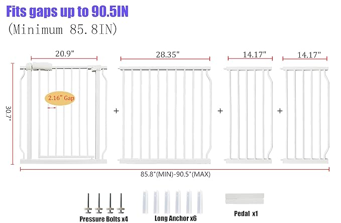 Extra Wide Baby Gate 85.8-90.5 Inch, Pressure Mounted No Drilling, - Image 2