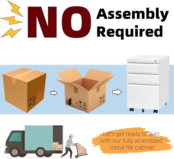 Mobile File Cabinet for Home Office, Lockable 3 Drawer Filing Cabinet - Image 4