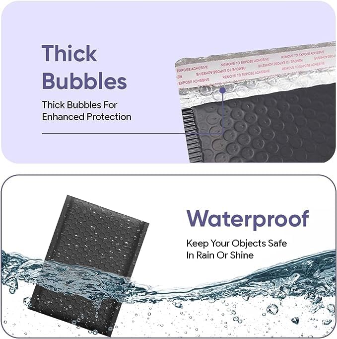 Black 14.25x20 Inch Poly Bubble Mailers #7 | Self Seal Large Padded Envelopes | - Image 4